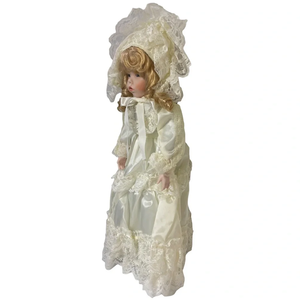 Victorian Porcelain Doll Flora Satin Silk Floral Lace Delicate Cottage Core